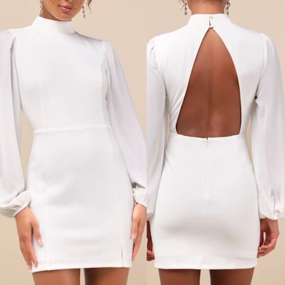 LULU'S XL Exceptionally Flirty White Long Sleeve Backless Mini Dress NEW B157 - Picture 1 of 9